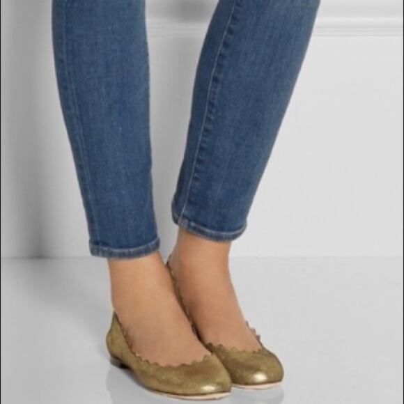 Chloe Lauren metallic gold scalloped flats Sz 36.5 - Picture 1 of 9